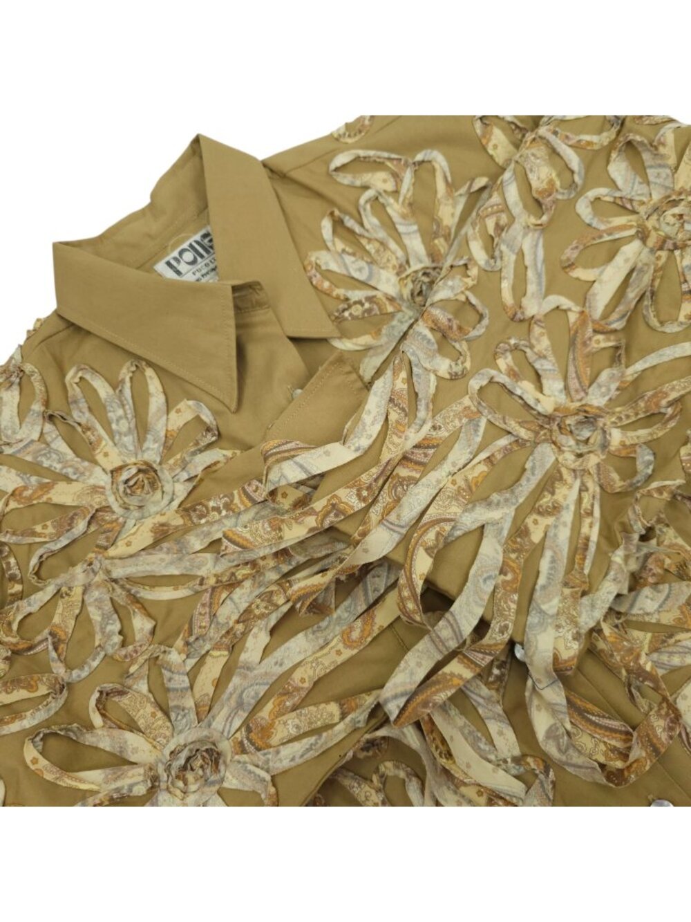 Pong Poco Shirt XL 3D Floral Appliqué Fabric Ribbons Bohemian Fringing Festival